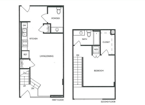 Floor plan for 1 bed, 1 bath, 787 sqft
